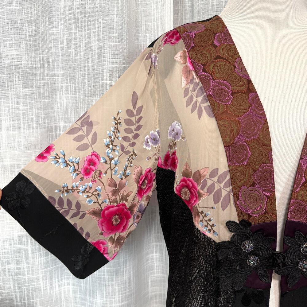VTG Spencer Alexis Silk Blend Kimono Top L Floral Mesh Whimsical Feminine Artsy - Picture 10 of 15